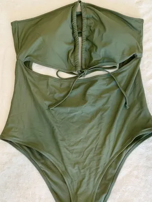 NWT Aerie Ruched Cut Out Cheeky One Piece in Olive Green - Size:Extra Large thumbnail 5