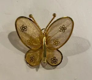 Adorable Little golden butterfly mesh pendant pin vintage thumbnail 5