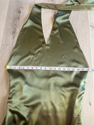 Inewer Backless Halter Puddling Floor Length Satin Gown Olive Green Size 8 NWT thumbnail 5