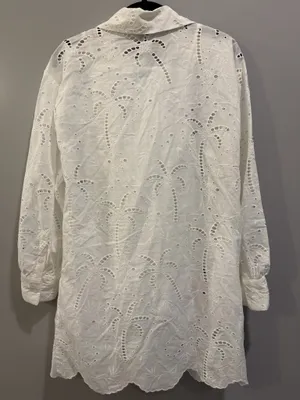Roller Rabbit X Target Long Sleeve Eyelet Embroidered Collared Mini Shirtdress White thumbnail 4