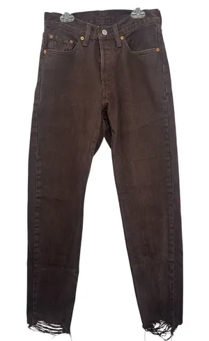 Levi’s 501 High-Rise Straight Leg Brown Denim Jeans with Frayed Hem thumbnail 1