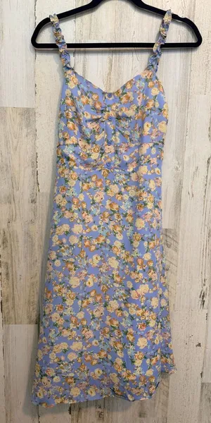 Women’s Large Blue Floral Smocked Midi Dress Cottagecore thumbnail 1