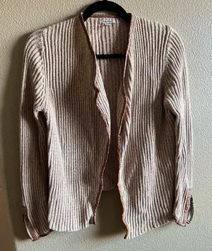 Lucky Brand Cream‎ and Brown Open-Front Cardigan size medium thumbnail 1