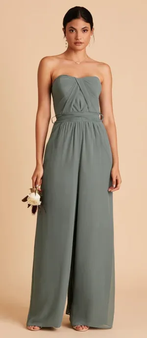 Birdy Grey Green Jumpsuit Wide-Leg High-Waisted thumbnail 1
