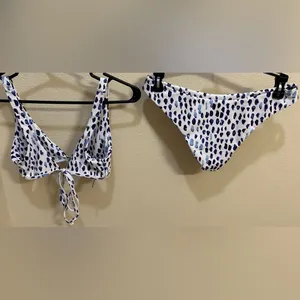 Shein Blue White Speckled Watercolor Beach Matching Bikini Set Womens Size Small thumbnail 2