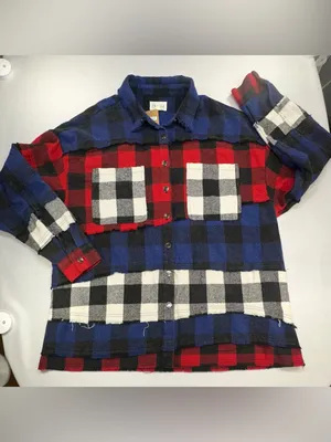 Oli & Hali Mixed Plaid Flannel Shacket Size Large Reworked Tiered Boho USA thumbnail 2
