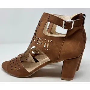 Roman Style Hollow Out‎ Peep Toe Square Heel Brown Sandals Size 43 = 10 thumbnail 4