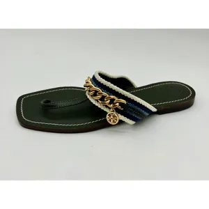 New!‎ Tory Burch Mini Benton Chain Thong Sandals in Poblano, Size 6 $278 thumbnail 4