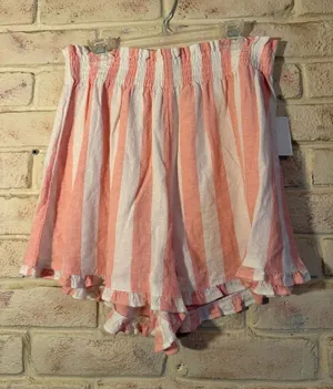 Abound Women's Pink and White Striped Ruffle Shorts thumbnail 1