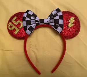 NWOT Handmade Disney Pixar Cars Lightning McQueen Mouse Ears Headband thumbnail 1