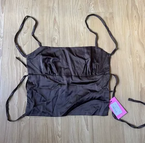 Edikted Chocolate Brown Satin Strappy Crop Top thumbnail 1