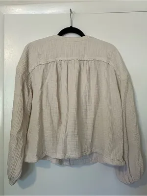 Free People Textured Cotton Long Sleeve Button Blouse Womens Medium Cream thumbnail 8