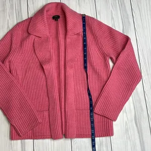 Talbots hot pink knit merino wool blazer cardigan Large thumbnail 6