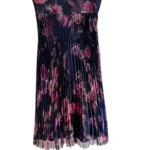 Lulus Alluring Invite Midnight Blue Floral Pleated Bustier Sleeveless Midi Dress thumbnail 4