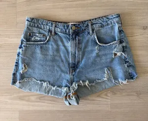 Zara Classic Distressed Denim Shorts - Light Blue thumbnail 1