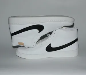 Nike white leather high tops with black swoosh thumbnail 3