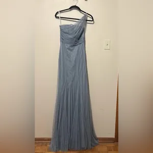 Monique Lhuillier Bridesmaid‎ One Shoulder Gown Sea Tulle 450390 Size 2 thumbnail 4
