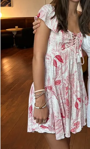 Red and white tropical floral mini dress thumbnail 3