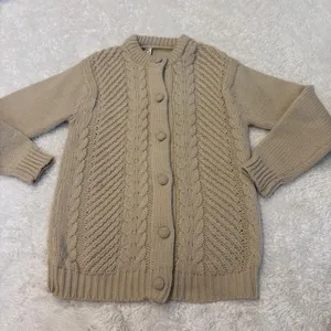 Women Virgin Wool Cream Knit Cardigan S Grandma Granola Soft Scandi Cottage Soft thumbnail 1