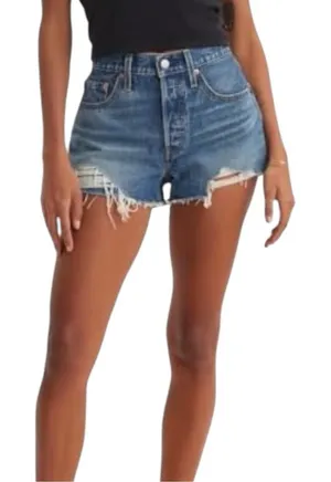 Levi's 501 Original Womens Shorts Classic Blue Jean Shorts Size 24 Distressed thumbnail 1