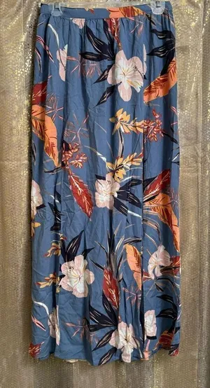 Patrons Of Peace Light Blue Floral Tropical Flowy Side Slit Maxi Skirt Small thumbnail 1