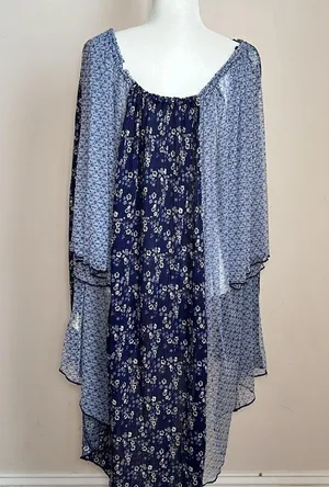 Free People Because I Love You Floral High-Low Top in Blue Floral Print thumbnail 5