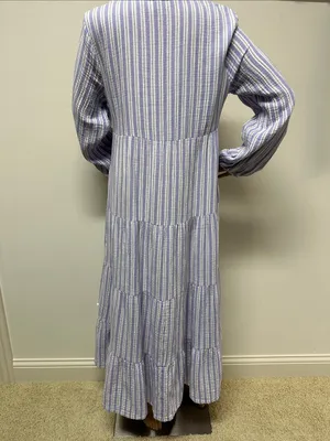 New Universal Thread Blue & White Striped Long Sleeve V-Neck Tiered Maxi Dress S thumbnail 9