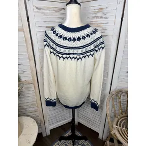 AMOUR VERT Women's XL Whistler Nordic Fair Isle Ribbed Knit Sweater Navy Cream thumbnail 5