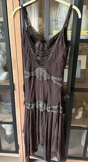 Vintage silk dress beaded Y2K embroidered 90s fairy nocturne chocolate thumbnail 2