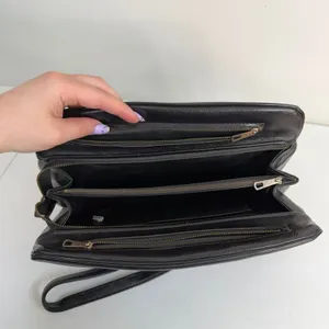 Faux leather‎ black double handle hobo bag purse zip multi compartment shoulder thumbnail 5