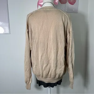 Vintage‎ Italian Beige Cream Cable Knit V Neck Sweater Womens Large thumbnail 6