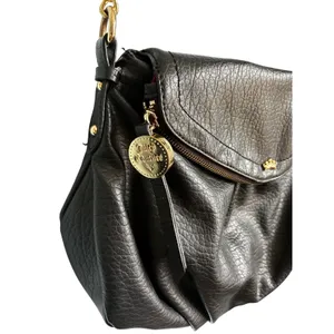 Juicy Couture Black Pebbled Hobo Shoulder Bag Gold Chain Pink Interior thumbnail 2