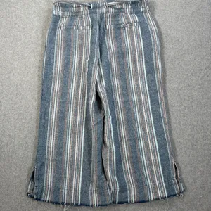 Democracy Wide-Leg Cropped Pants Womens 4 Flex-ellent Raw Hem Linen Blend Stripe thumbnail 10