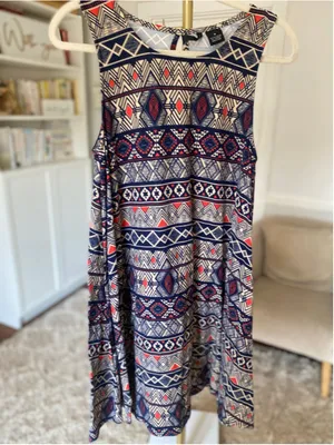New Directions Tribal Swing Dress Geometric Print Sleeveless Southwestern Boho M thumbnail 2