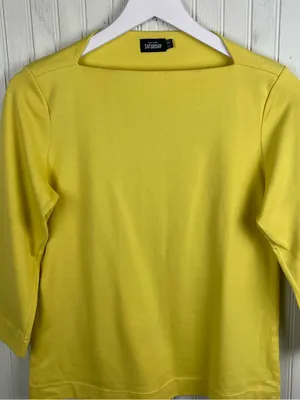 Kate Spade Saturday 3/4 Sleeve Slip Neck Top Size Medium Cotton Yellow Preppy thumbnail 3
