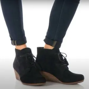 Dr. Scholl's Black Dynasty Wedge Lace Up Booties thumbnail 1