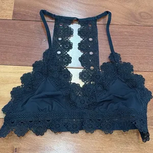Aerie‎ Bralette Womens Black Crochet Lace Halter Racerback S thumbnail 2
