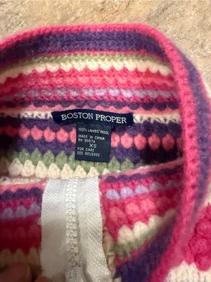 Boston Proper Lambswool Crochet Zip Cardigan Womens XS Stripe Boho Chunky Knit thumbnail 2