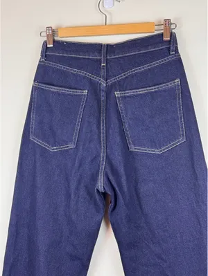 Zara High Rise Wide Leg Jeans Dark Indigo Blue 100% Cotton Size US 6 EU 38 thumbnail 5