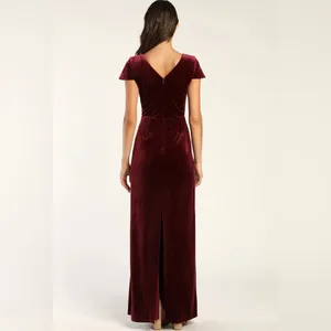 Feeling Flawless Burgundy Velvet V-Neck Maxi Dress Lulus Size S thumbnail 3