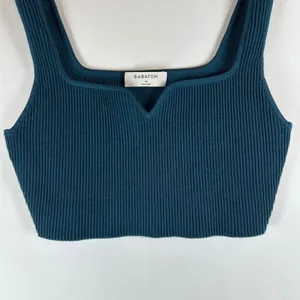 Babaton Sculpt Knit Notch Cropped Tank Top Teal Ribbed Square Neck Size M‎ thumbnail 7