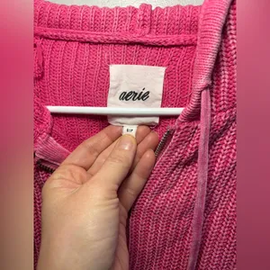 Aerie Pink Woven Full Zip Hooded Mineral Wash Small Boho Bohemian Hippie thumbnail 2