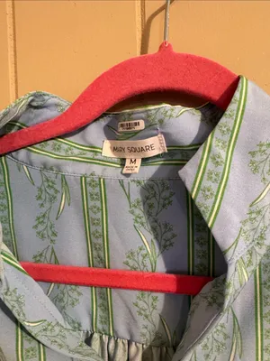 Light Blue & Green Striped Floral Puff Sleeve Blouse thumbnail 3