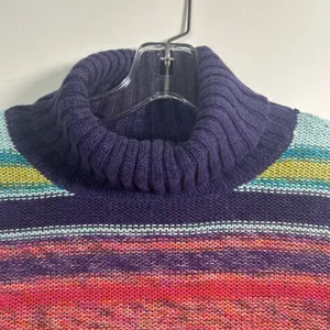 Rocket Candy Vintage Rainbow Striped Beaded Turtleneck Cropped Sweater Large thumbnail 9