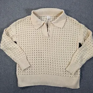 JOIE Sansa Open Knit Sweater Women's Medium Cream Long Sleeve V-Neck thumbnail 1