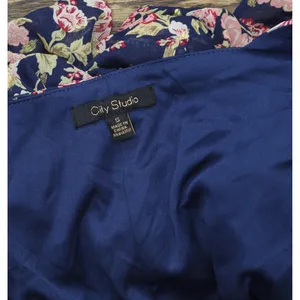 NWT City Studio Square-Neck Fit Flare Shear Lined Dress Navy Blue Multi S thumbnail 7