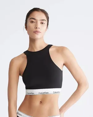 NWT Calvin Klein Black Icon Cotton Modal Unlined Longline Bralette. Size Medium thumbnail 1