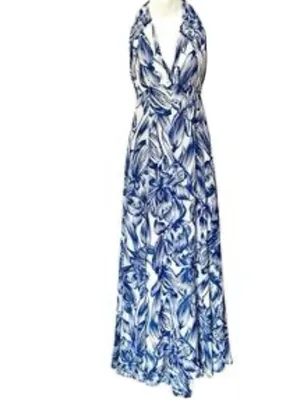 Olivaceous Halter Maxi Wrap backless Floral Spring Wedding Guest Dress Romantic thumbnail 4