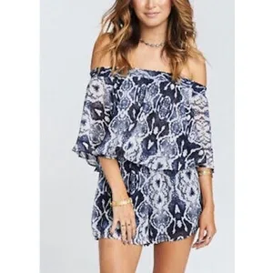 Show Me Your Mumu Romper Womens Medium Blue White Great Snakeskin Rosarita thumbnail 2