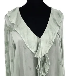 Free People Womens‎ Sascha Ruffled Frill Long Sleeve Blouse Muted Green Medium thumbnail 3